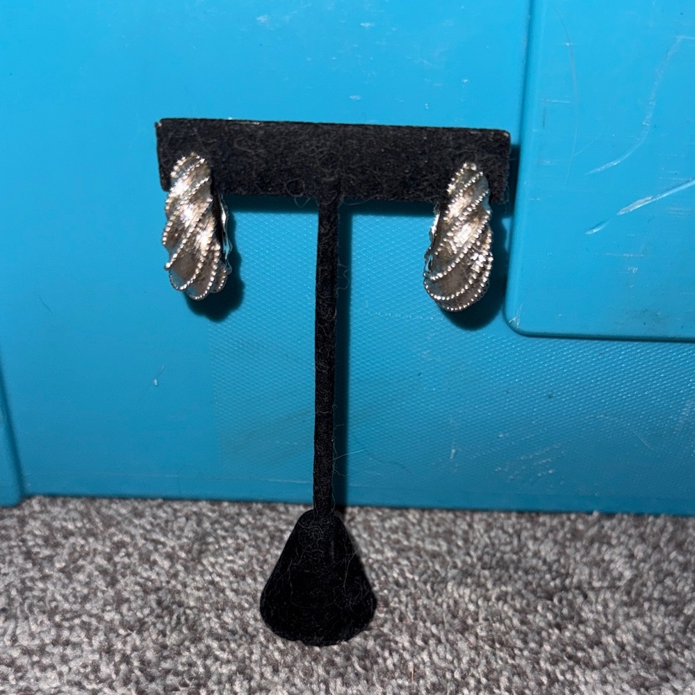 Monet Silver Textured Hoop Earrings